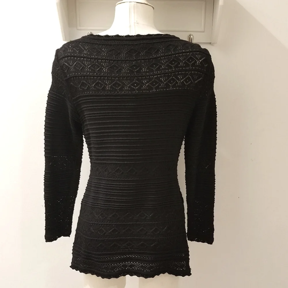 St. John Collection Vintage Spring 02' Black Open Knit Tunic Top Sz 4 S-M - Picture 4 of 15